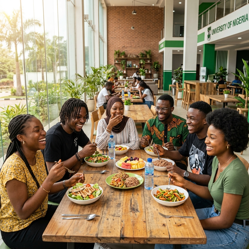 Nigerian university students laughing and interacting